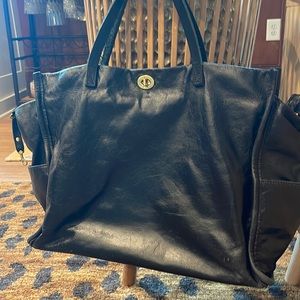 Elegant Black Leather Tote Bag